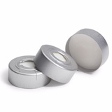 Cap, crimp, headspace, with septa, 20 mm, silver aluminum cap with safety feature, certified, PTFE/s